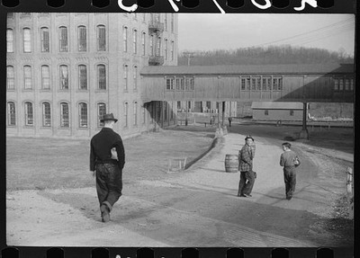 Photo:Taftville Connecticut Penomah Mills shift change 1940 mill workers