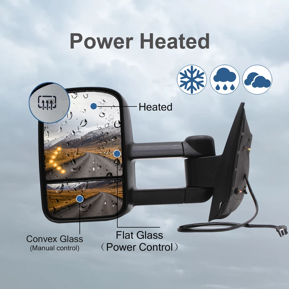 Par de espejos retrovisores de remolque señal térmica eléctrica para 07-14 Chevy Suburban 2500 3500 negro Foto 3 de 4