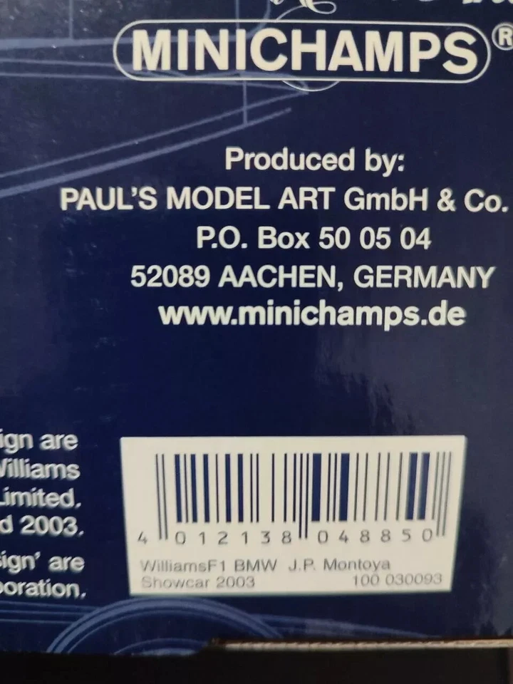 Minichamps 1:18 F1 Williams BMW J.P. Montoya Showcar 2003 100030096 - Immagine 3 di 3
