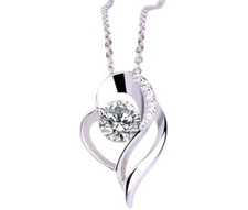 925 Sterling Silver Double Heart Cubic Zirconia Pendant 18" Necklace Gift Box J6