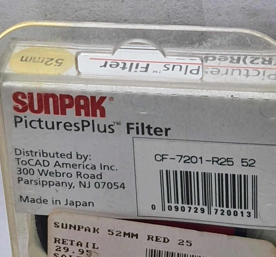 62mm SUNPAK Red #25 Glass Lens Filter 62 mm 25A 25 Black & White Film 62 Japan - Image 3 of 4