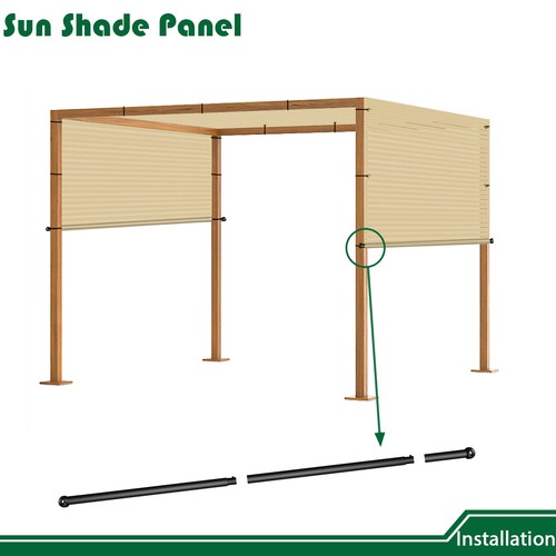 Beige Hollow-out Breathable Pergola Replacement Cover Panel Canopy Shade w/Rod - Picture 6 of 7