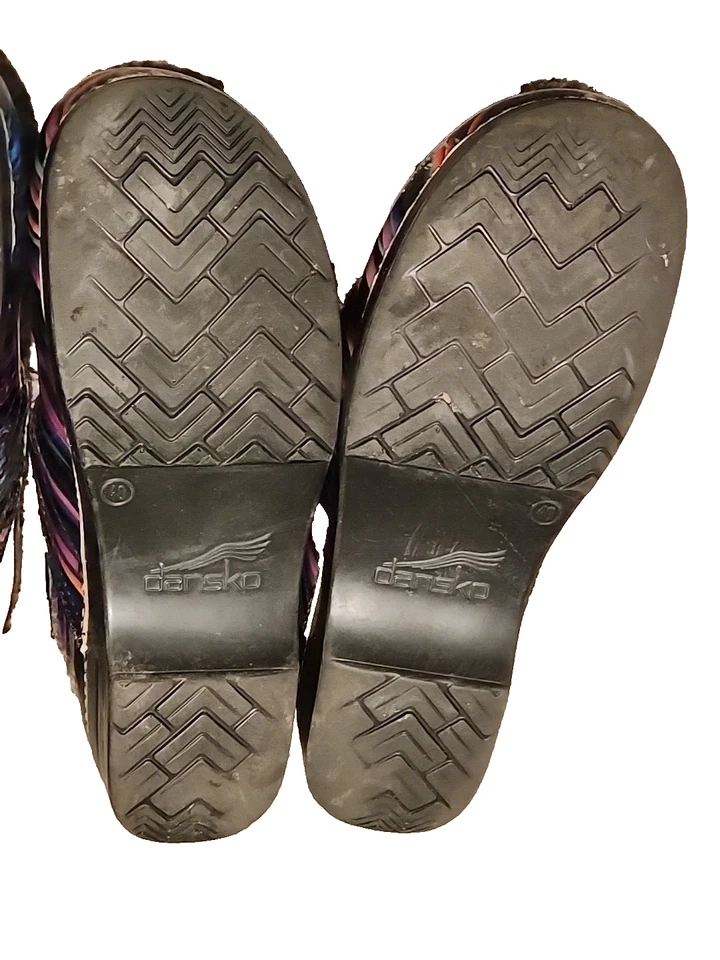 Lote de 2 zuecos Dansko negros neón rayas multicolores para mujer talla 40 defectos de la UE Foto 4 de 4