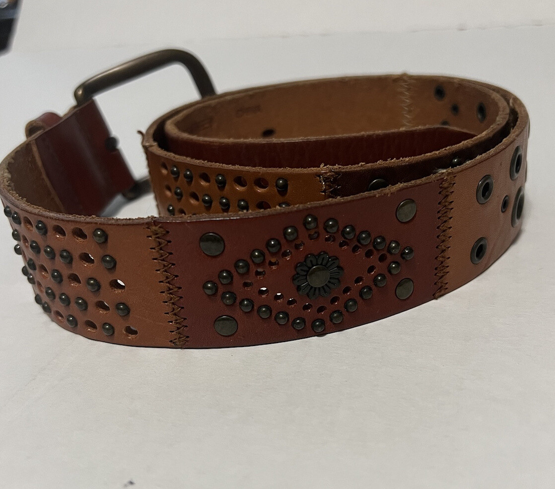 Fossil Studded Leather Patchwork Belt Women’s Siz… - image 4