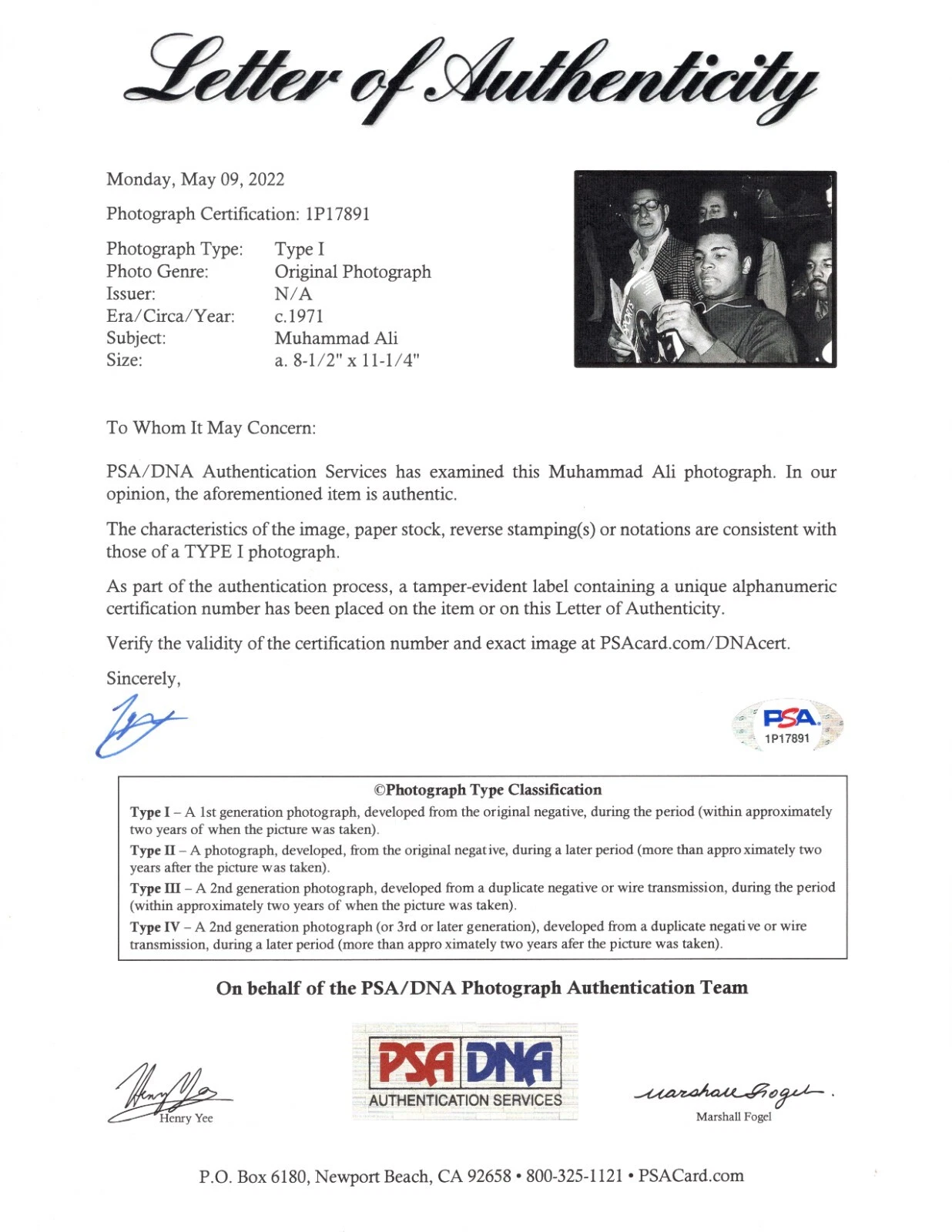 1971 Muhammad Ali オリジナル 11.25x8.5 写真 1 ボクシング Hof 本物 Type I PSA Loa - 画像3/3
