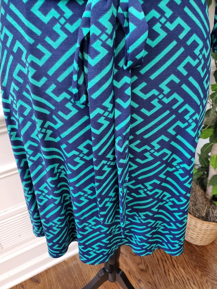 41Боярышник женщин синий вискоза v-образным вырезом длинным рукавом колена платье размер S - Изображение 4 из 4