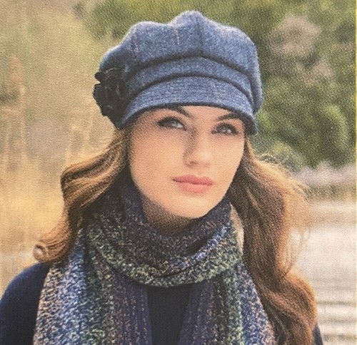 Mucros Weavers Zeitungsjungenmütze Damen irische Wolle Tweed Killarney Irland blau neu mit Etikett