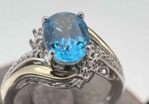 Anello Alwand Vahan AV argento 925 oro 10 kt accento diamante topazio blu misura 6,75 - Foto 12 di 12