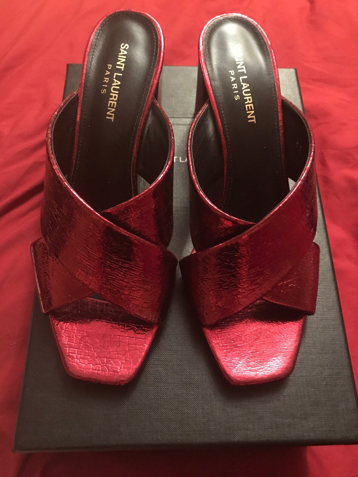 Scarpe scorrevoli Saint Laurent vino metallo Barolo