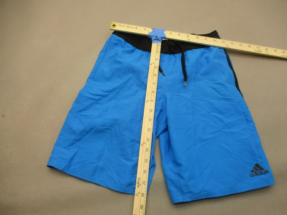 ADIDAS Size M Boy Blue Stretch Waist Pocket Drawstring Lined Swimming Shorts 822 - Image 2 of 4