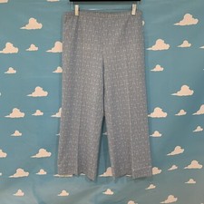 Vintage 70s Blue Patterned Wide Leg Cropped Pants