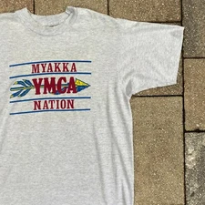 Vintage Single Stitch YMCA Myakka Nation Florida Gray T Shirt Size L Buffalo USA