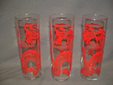 Vintage Tall Highball Glasses Red Dragon from China Jade Restaurant, RI