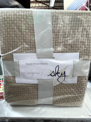 Sky Exclusive Basket Weave King Safari/Beige Tan Cotton Blanket New