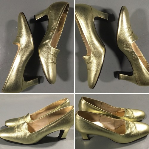 Vintage Red Cross Shoes Gold Leather Upper Metallic Mod 6 1/2 A/AAA - Picture 6 of 12