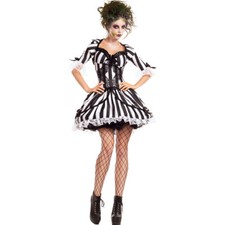 Women Cosplay Costume Evil Clown Outfit Pleated Skirt Stripes Performance Wear
