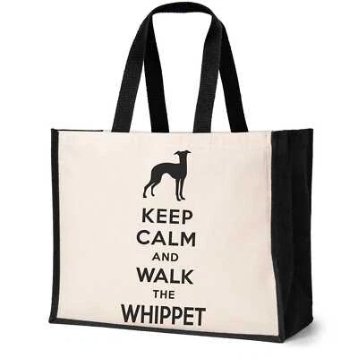 PRINTSHOP2000 Keep Calm & Walk The Whippet Beuteltasche Tasche Hundeliebhaber Damen Canvas Shopper