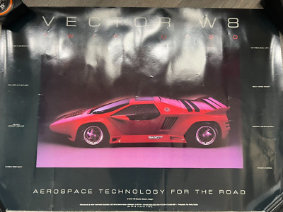 Vintage Rare Vector W8 Twin Turbo Super Car Poster 1990s 28''X20'' 