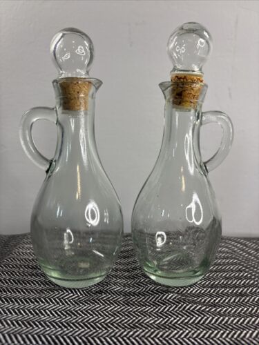 Vintage Clear Glass Set/2 Cruets w/Glass Stoppers 7 in' Tall - Picture 2 of 7