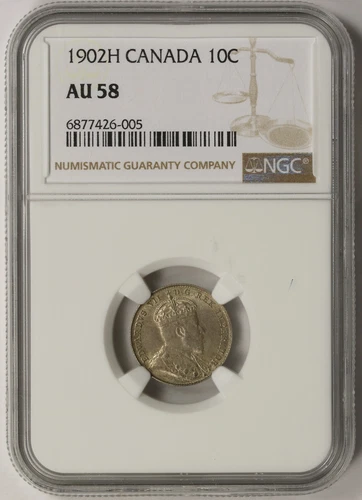 1902 H Canada Silver Dime 10C AU 58 NGC