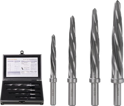4Pcs Bridge/Construction Reamer Set, 3/8'', 1/2'', 5/8'', 3/4 , M2 HSS Taper Chucki