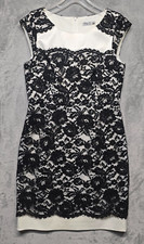 Eliza J Dress Womens 10 Cream Black Lace Overlay Lined Sheath Cocktail Formal