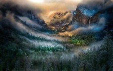 Landscape nature mountains mist yosemite valley winter Custom Gaming Mat Desk
