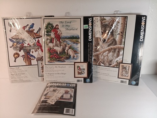 Dimensions Stamped Cross Stitch Lot Jesus,Hummingbirds,wolf,fishing Couple *NEW* - Picture 1 of 5