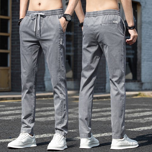 Summer Men's Ice Silk Simple Slim Fit Elastic Drawstring Casual Pants Trousers - Picture 28 of 66