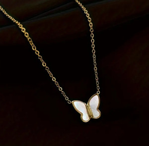 Authentic Dainty Elegant Mother of Pearl Butterfly Pendant Gold Plated Timeless Necklace