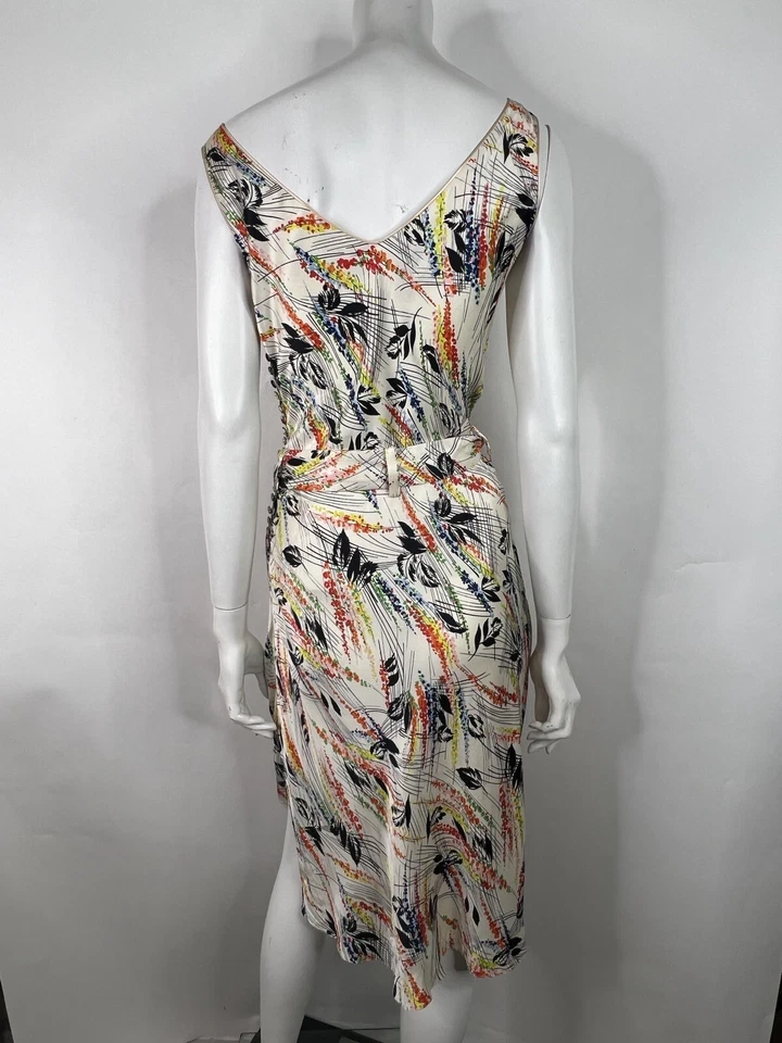 VESTIDO DE SEDA ESTAMPADO MULTICOLOR BLANCO JOHN GALLIANO 2003 38 S De Colección Foto 3 de 4