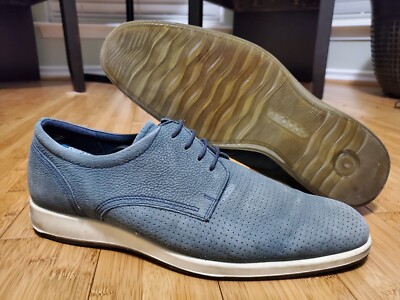 Ecco Mens Jared Tie Oxford Shoes Sz 45 11) Gray Green Leather Gum  Plain Toe