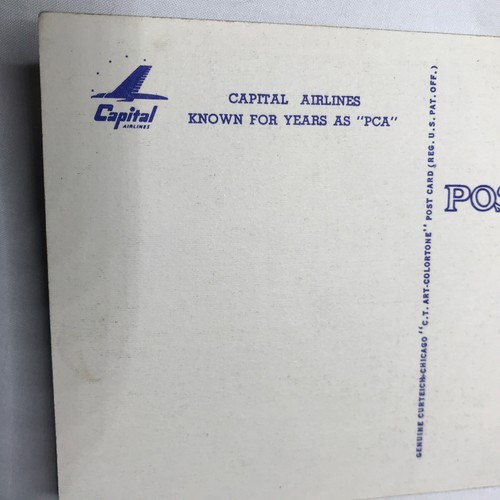 Carte postale ancienne en lin avion accessoire Capital Airlines (PCA) ~ non postée - Photo 3/5