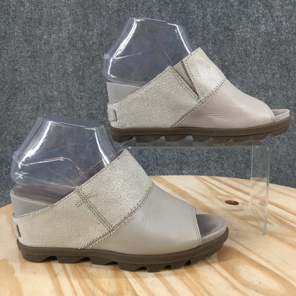 Sandalias Sorel Mule para mujer 8 Joanie II gris cuero sin cordones cómodos tacones de cuña Foto 2 de 4