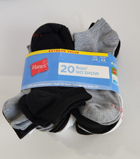 Hanes Socks Boys Large Black Gray White 15 Pack No Show Assorted Soft Spandex