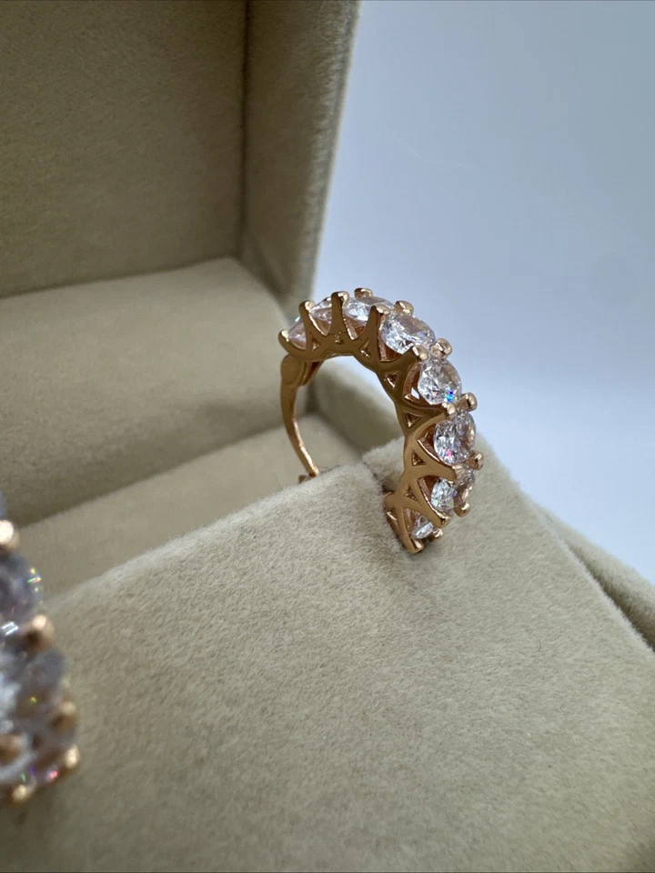 Elegantes aros de oro enrollado de 14 quilates blancos brillantes circones naturales con sello 585RG Foto 4 de 4