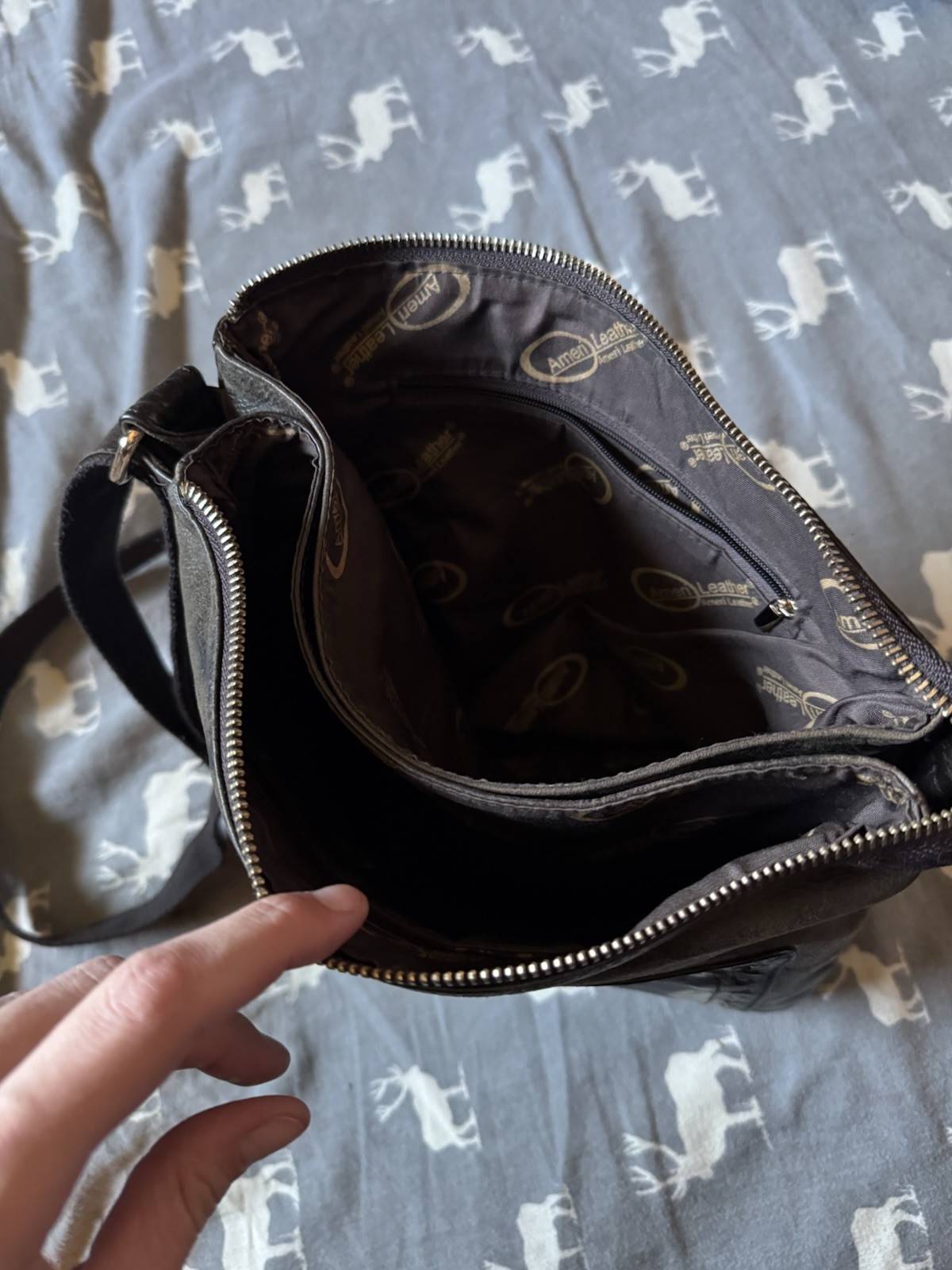 Ameri Leather Cross Body Purse, Real Leather, Bea… - image 5