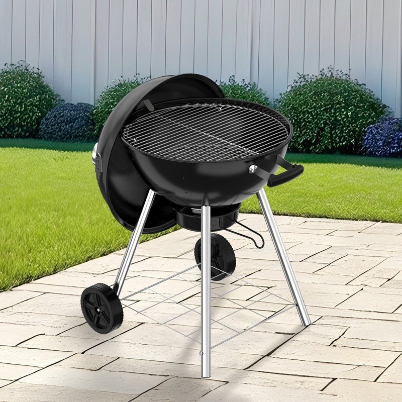 22.5in Charcoal Kettle Grill Outdoor Cooking Ash Catcher Heat Gauge Storage Rack