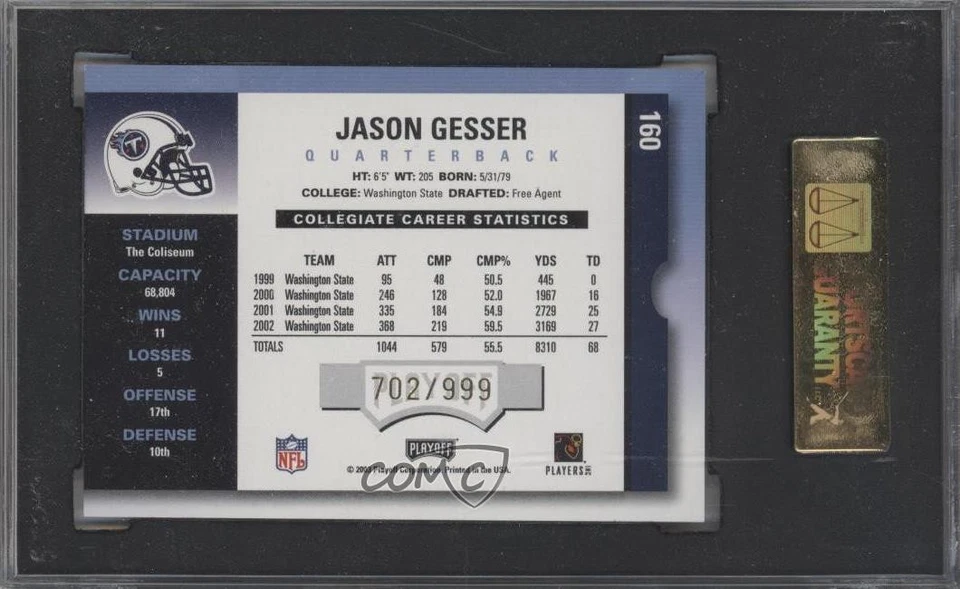2003 Playoff Contenders /999 Jason Gesser #160 SGC 9 MINT Rookie Auto RC - Image 2 of 2