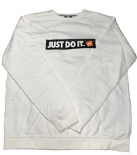 Nike Crewneck Sweatshirt Men’s Large White Just Do It Swoosh Pullover Fleece