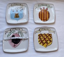Vietri Hand-Painted Heraldic Crest / Coat-of-Arms Square Plates Set of 4