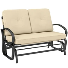 Outdoor Garden 2-Person Gliding Chair Patio Glider with Cushions Steel Beige