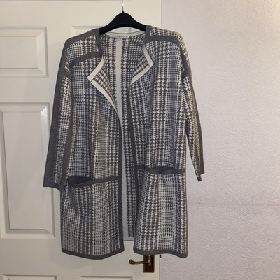 Jasper Conran Damen Hahnentritt Coatigan / Strickjacke Jacke Grau Größe 14 Top 