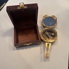 Nautical Sine Brass Compass With Wooden Box
