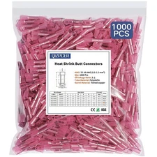 1000Pcs Heat Shrink Butt Connectors, 22-16 AWG Waterproof Crimp Splices