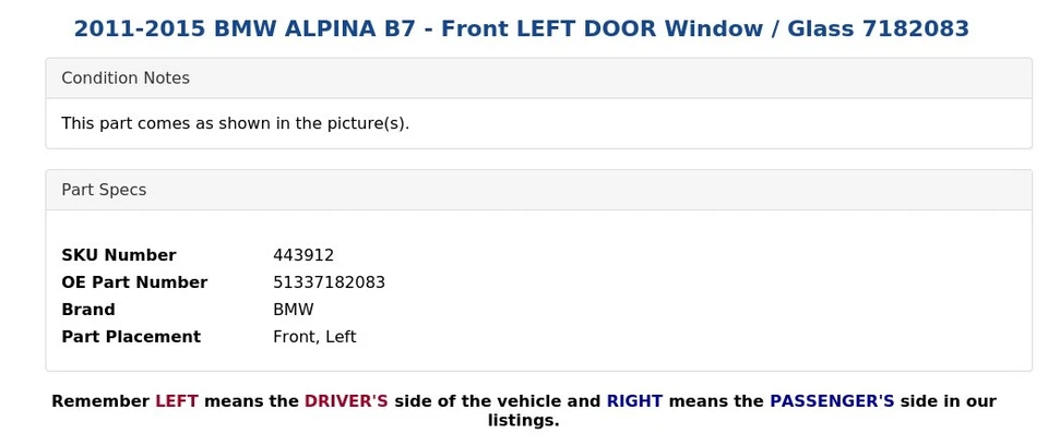 BMW ALPINA B7 2011-2015 - Ventana puerta delantera izquierda/vidrio 7182083 Foto 3 de 4