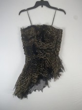 Dolce Jovani Dress Womens 2 Brown Leopard Silk Asymmetrical Ruffle Mini Cocktail