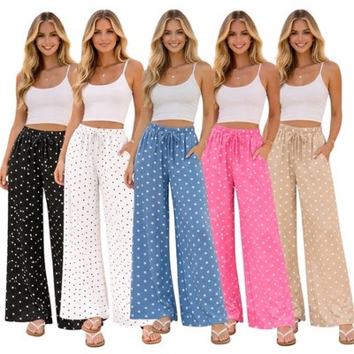 Wide Leg PALAZZO Sommer Hose Freizeithose Strandhose Stoffhose Loose Fit - S14