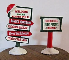 Lemax Santa's Wonderland Accessory - North Pole Signs, Set Of 2 #74325