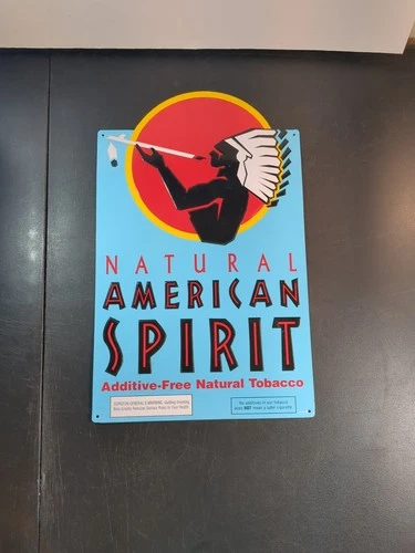 1990s Vintage Blue Natural American Spirit Cigarette Metal Tin Sign 19"x12"